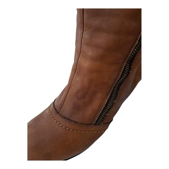 Leather women's tan heeled ankle boots booties Made in Italy zip closure heel 3" - Picture 11 of 12